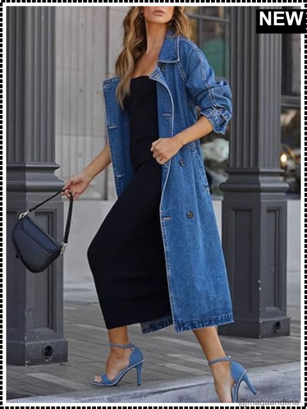 Women's Oversized Denim Jacket Trench Coat Belted Double Breasted - Picture 2 of 6